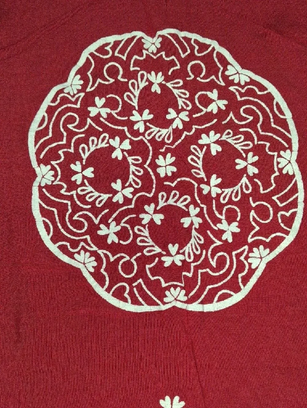 Vintage Red Table Cloth with White Floral Print